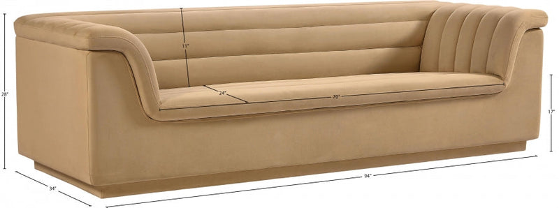 Cascade 94" Velvet Upholstered Fabric Upholstered Sofa in Camel - 192Camel-S
