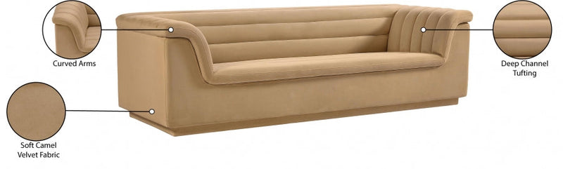 Cascade 94" Velvet Upholstered Fabric Upholstered Sofa in Camel - 192Camel-S