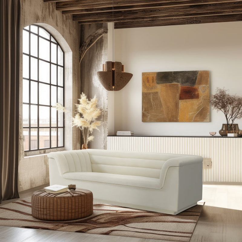 Cascade 94" Velvet Upholstered Fabric Upholstered Sofa in Cream - 192Cream-S