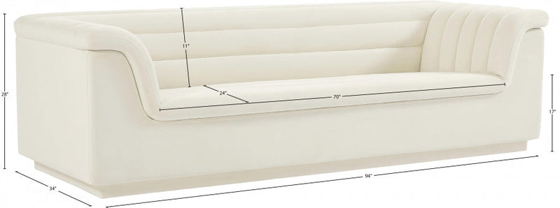 Cascade 94" Velvet Upholstered Fabric Upholstered Sofa in Cream - 192Cream-S