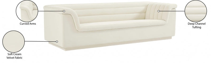 Cascade 94" Velvet Upholstered Fabric Upholstered Sofa in Cream - 192Cream-S