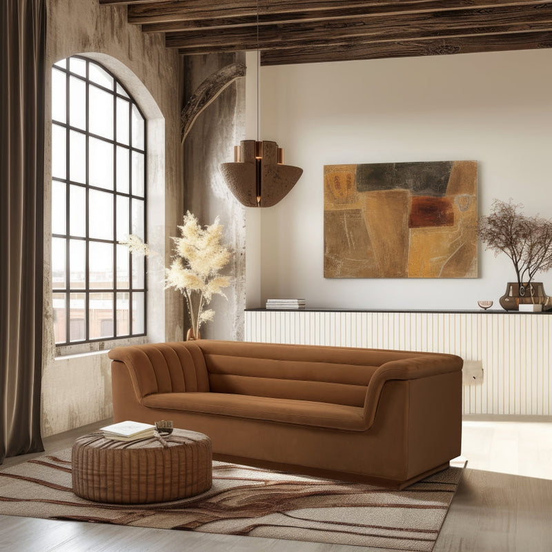Cascade 94" Velvet Upholstered Fabric Upholstered Sofa in Saddle - 192Saddle-S