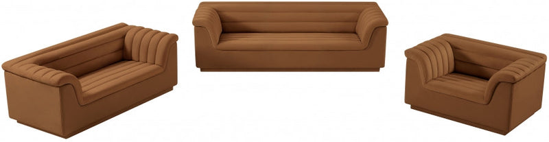 Cascade 94" Velvet Upholstered Fabric Upholstered Sofa in Saddle - 192Saddle-S