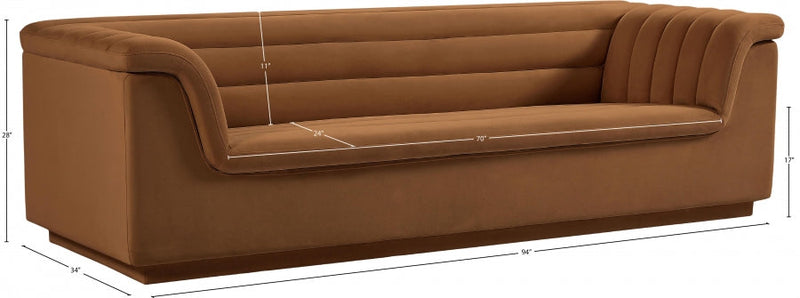 Cascade 94" Velvet Upholstered Fabric Upholstered Sofa in Saddle - 192Saddle-S