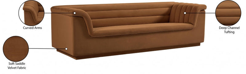 Cascade 94" Velvet Upholstered Fabric Upholstered Sofa in Saddle - 192Saddle-S