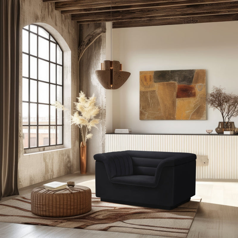 Cascade Velvet Upholstered Fabric Upholstered Chair in Black - 192Black-C