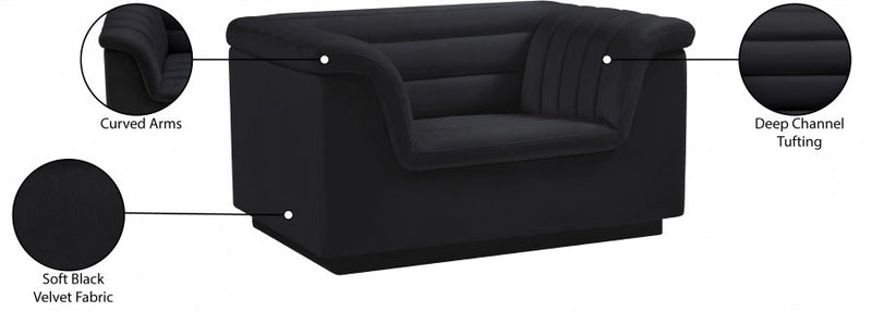 Cascade Velvet Upholstered Fabric Upholstered Chair in Black - 192Black-C