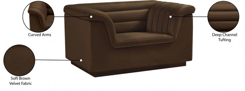 Cascade Velvet Upholstered Fabric Upholstered Chair in Brown - 192Brown-C