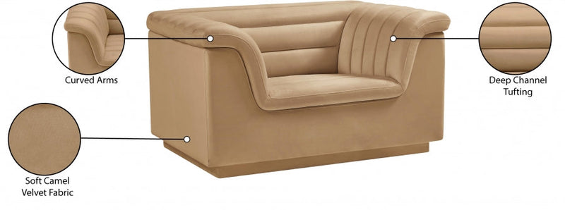 Cascade Velvet Upholstered Fabric Upholstered Chair in Camel - 192Camel-C