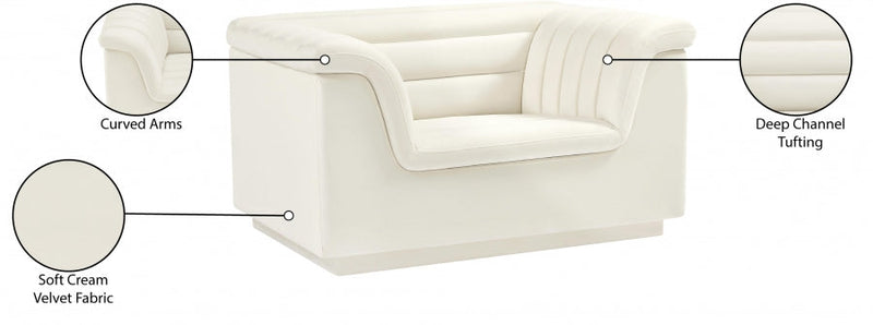 Cascade Velvet Upholstered Fabric Upholstered Chair in Cream - 192Cream-C