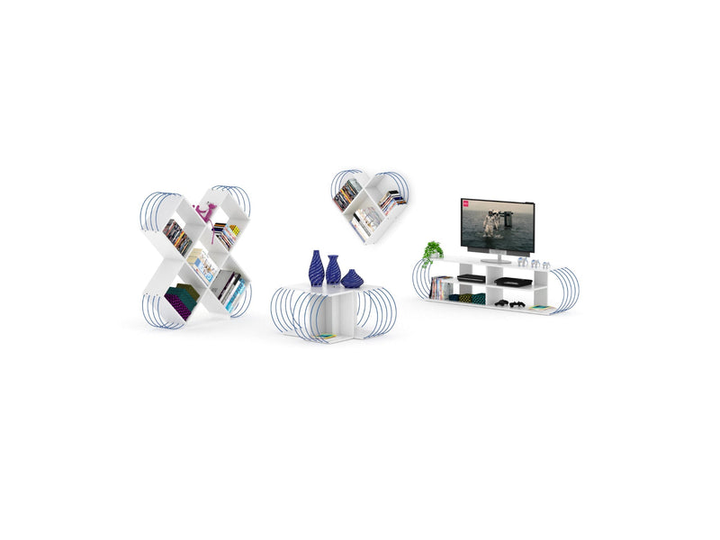Case Bookcase in White - Blue - 711-CAS-BC-RF170406