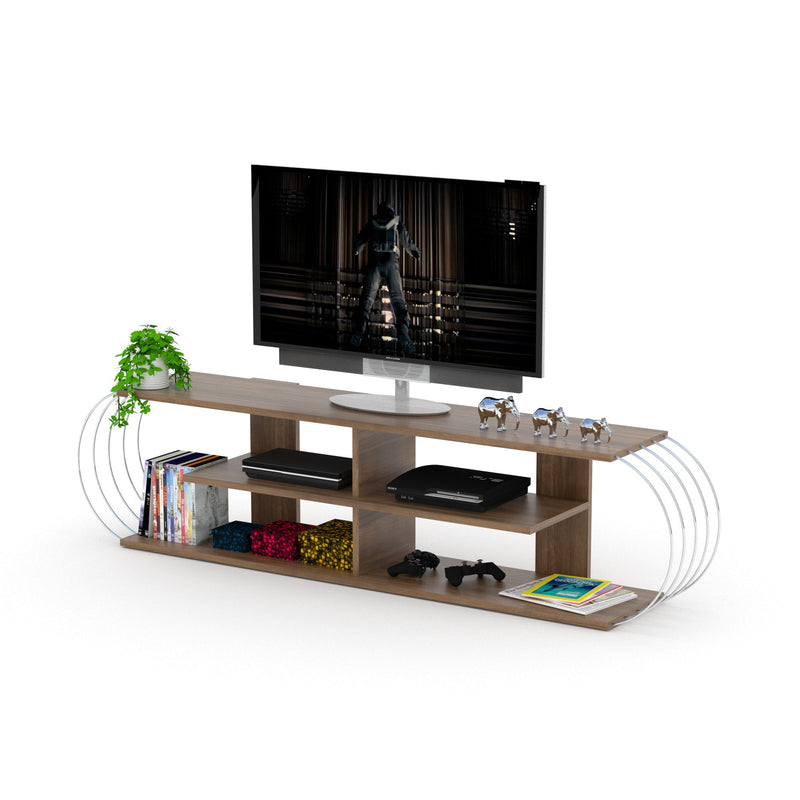 Case Tv Stand Walnut-Chrome in Walnut-Chrome - 720-CAS-TV-RF170301