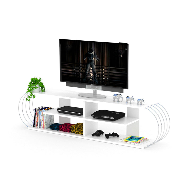 Case Tv Stand Walnut-Chrome in White-Chrome - 720-CAS-TV-RF170305