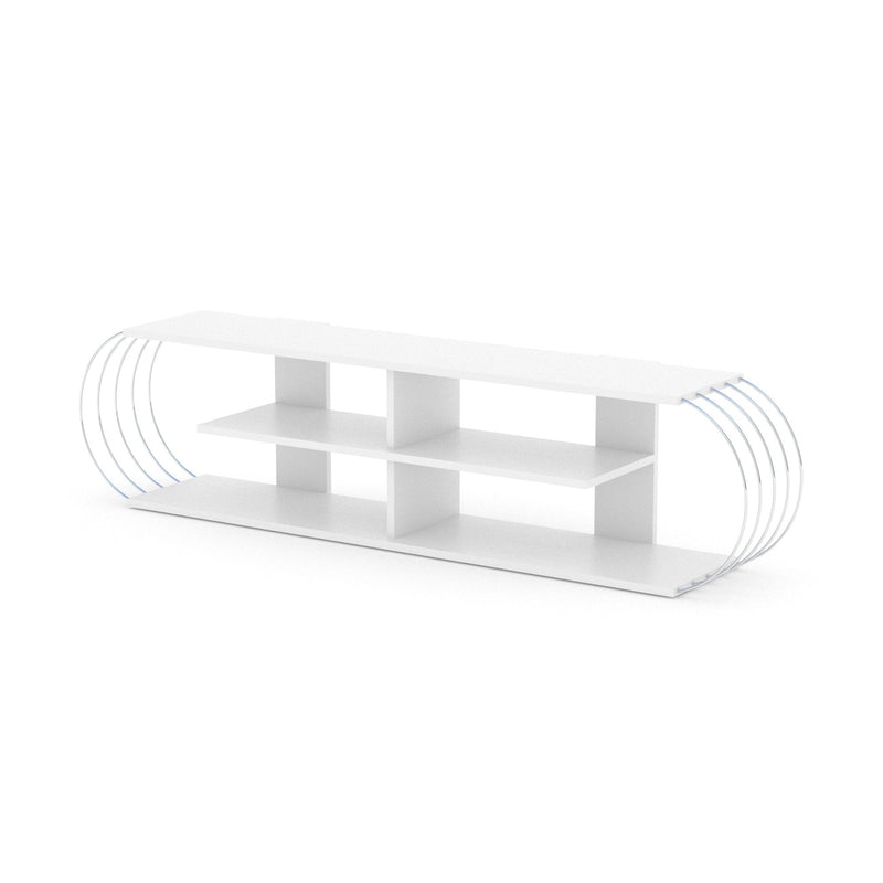 Case Tv Stand Walnut-Chrome in White-Chrome - 720-CAS-TV-RF170305