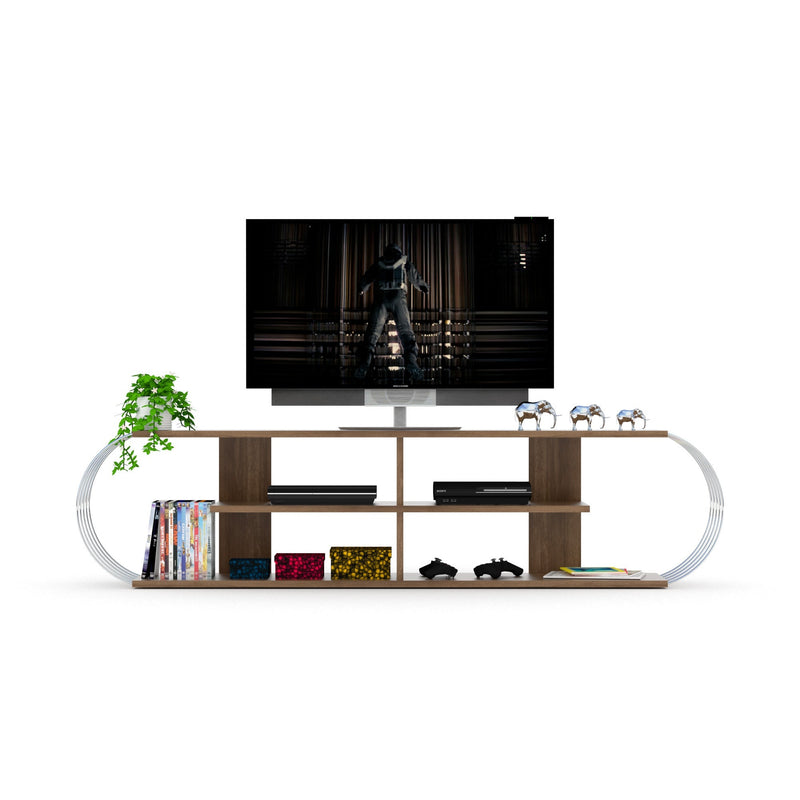Case Tv Stand Walnut-Chrome in White-Chrome - 720-CAS-TV-RF170305