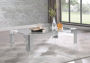 Casper Rectangular Glass Top, Acrylic And Metal Base Coffee Table in Chrome - 203-CT