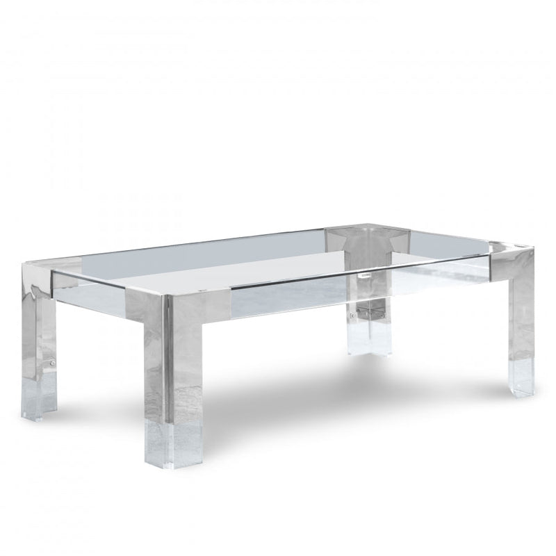 Casper Rectangular Glass Top, Acrylic And Metal Base Coffee Table in Chrome - 203-CT