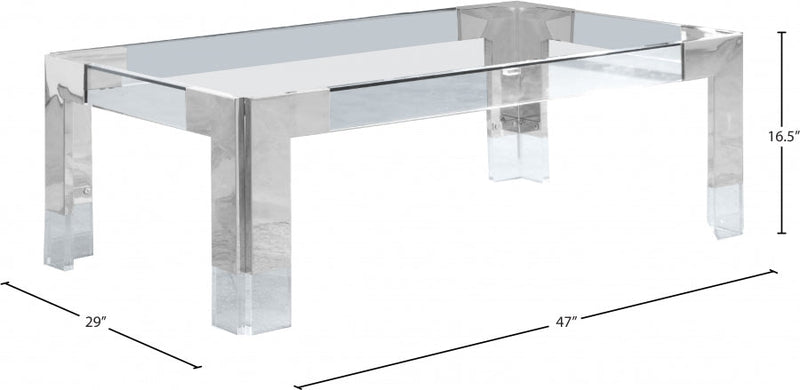 Casper Rectangular Glass Top, Acrylic And Metal Base Coffee Table in Chrome - 203-CT