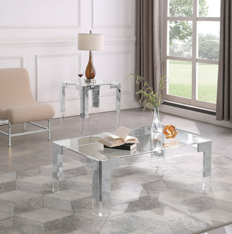 Casper Rectangular Glass Top, Acrylic And Metal Base Coffee Table in Chrome - 203-CT