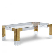 Casper Rectangular Glass Top, Acrylic And Metal Base Coffee Table in Gold - 201-CT