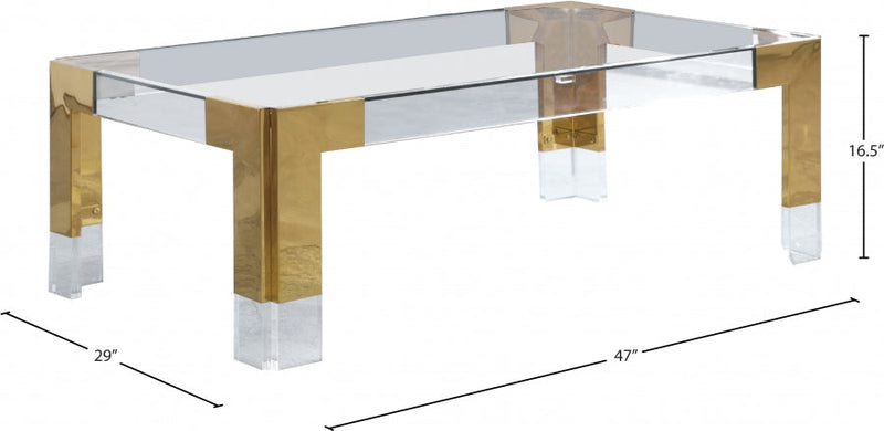 Casper Rectangular Glass Top, Acrylic And Metal Base Coffee Table in Gold - 201-CT