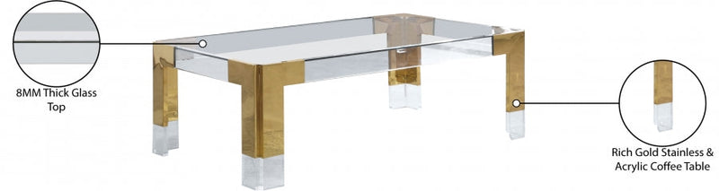Casper Rectangular Glass Top, Acrylic And Metal Base Coffee Table in Gold - 201-CT