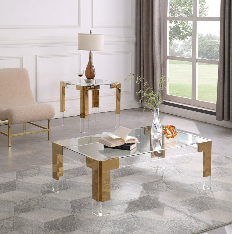 Casper Rectangular Glass Top, Acrylic And Metal Base Coffee Table in Gold - 201-CT