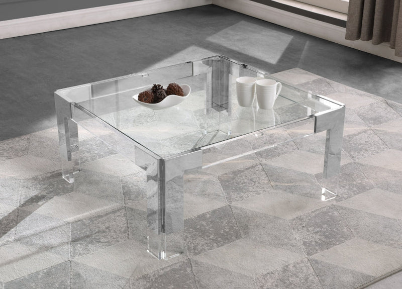 Casper Square Glass Top, Acrylic And Metal Base Coffee Table in Chrome - 202-CT