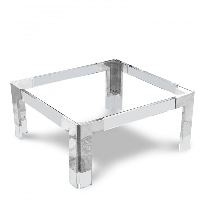 Casper Square Glass Top, Acrylic And Metal Base Coffee Table in Chrome - 202-CT