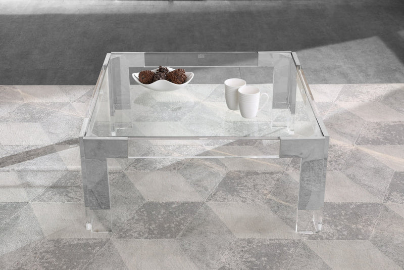 Casper Square Glass Top, Acrylic And Metal Base Coffee Table in Chrome - 202-CT