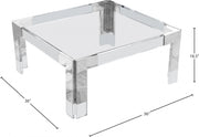 Casper Square Glass Top, Acrylic And Metal Base Coffee Table in Chrome - 202-CT