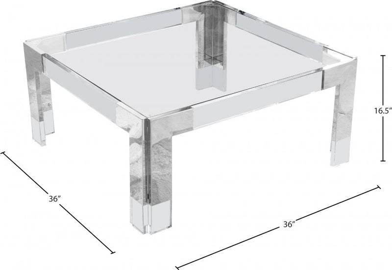 Casper Square Glass Top, Acrylic And Metal Base Coffee Table in Chrome - 202-CT