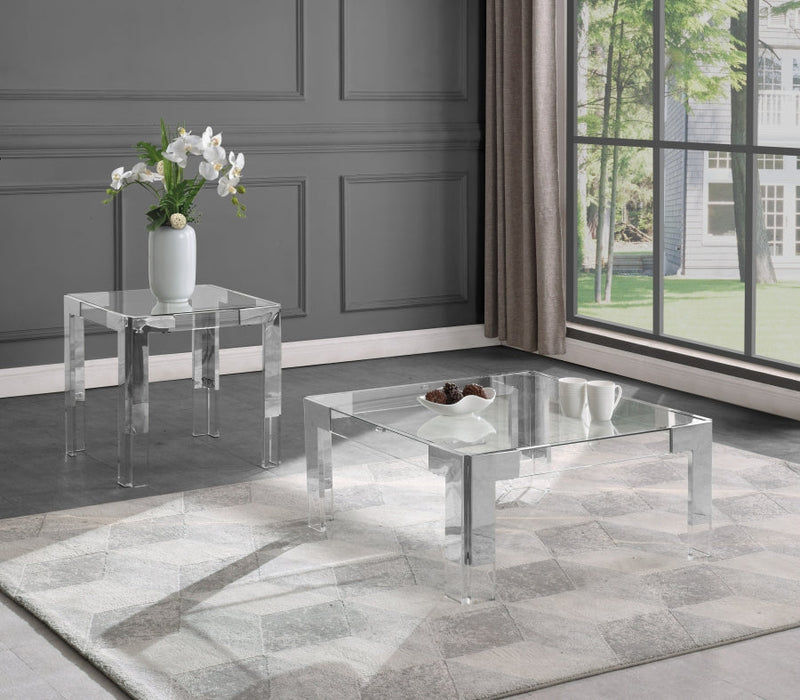 Casper Square Glass Top, Acrylic And Metal Base Coffee Table in Chrome - 202-CT
