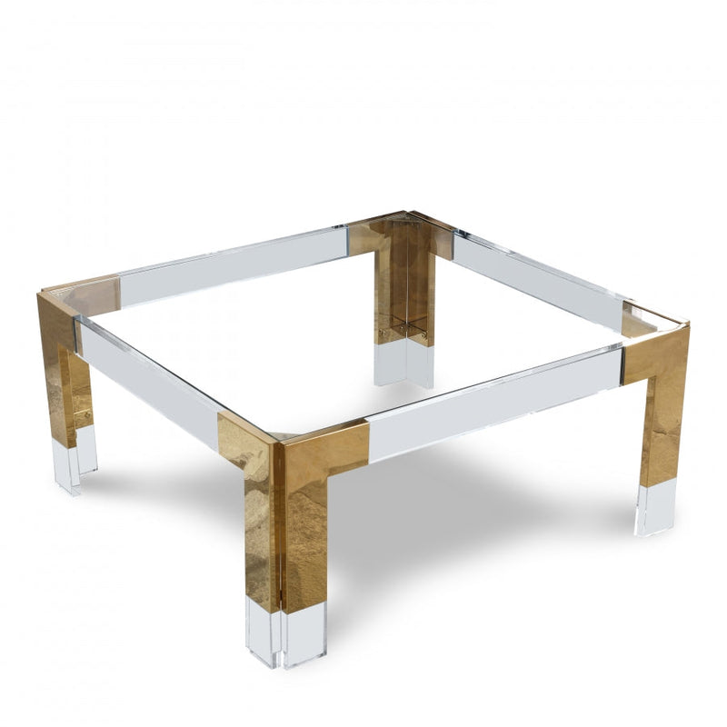 Casper Square Glass Top, Acrylic And Metal Base Coffee Table in Gold - 200-CT