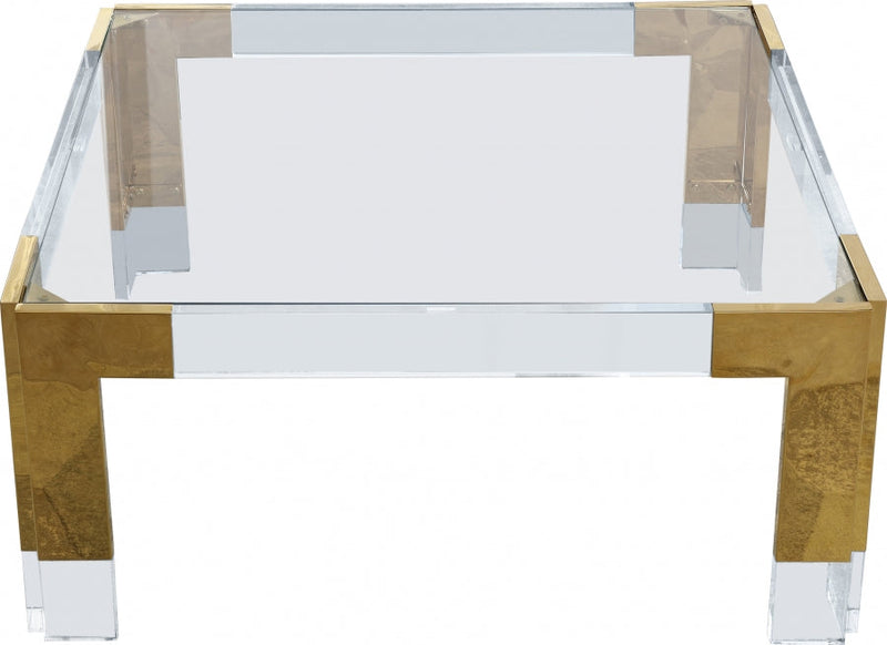 Casper Square Glass Top, Acrylic And Metal Base Coffee Table in Gold - 200-CT