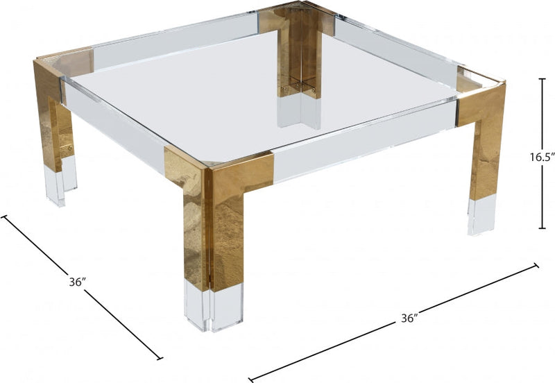 Casper Square Glass Top, Acrylic And Metal Base Coffee Table in Gold - 200-CT