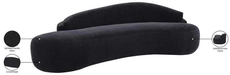 Caspian 101" Chenille Fabric Upholstered Sofa in Black - 44033Black-S