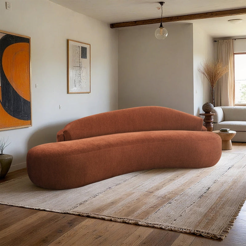 Caspian 101" Chenille Fabric Upholstered Sofa in Cognac - 44033Cognac-S