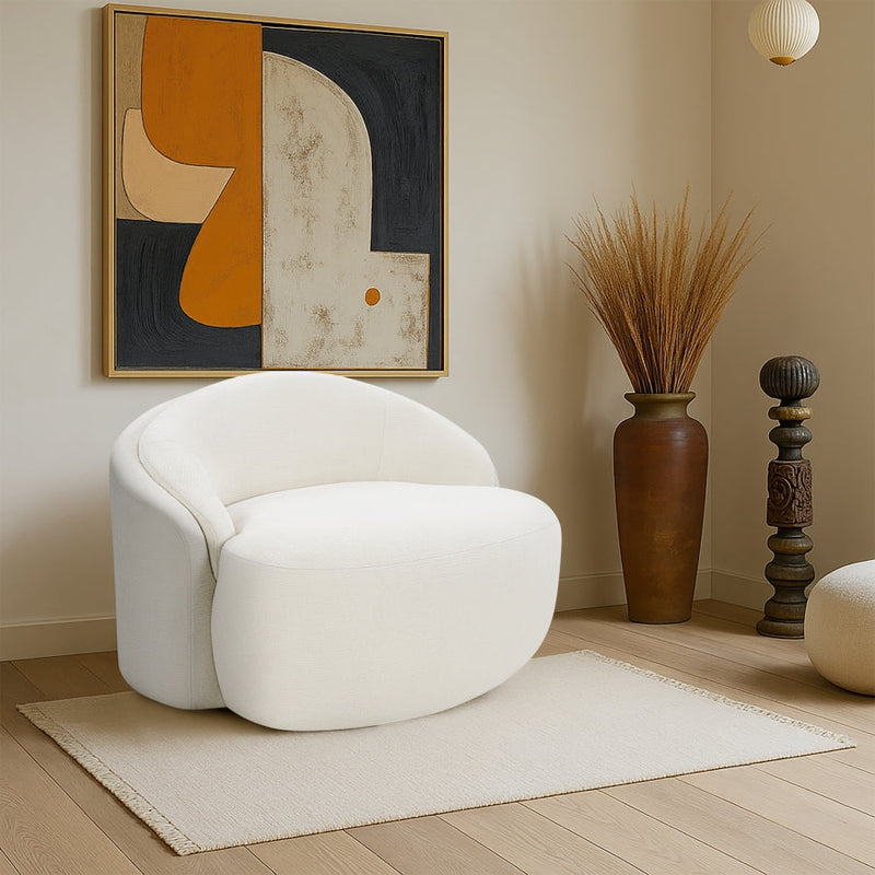 Caspian Chenille Fabric Upholstered Accent Chair in Cream - 44033Cream-C