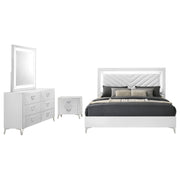 Cassia 4-piece Eastern King LED Bedroom Set White High Gloss - 215791KE-S4