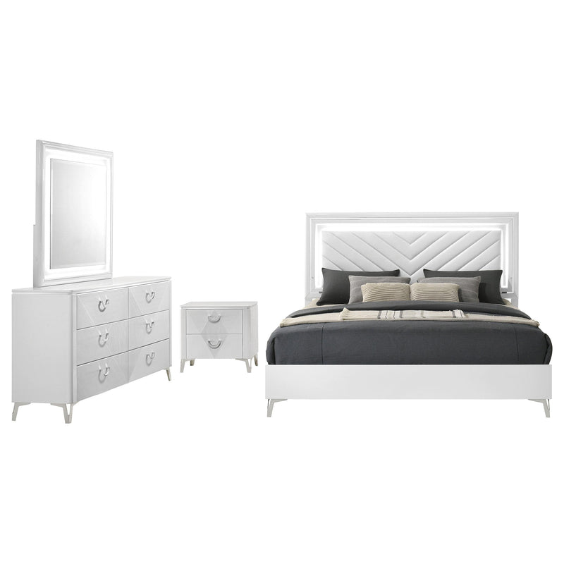 Cassia 4-piece Eastern King LED Bedroom Set White High Gloss - 215791KE-S4