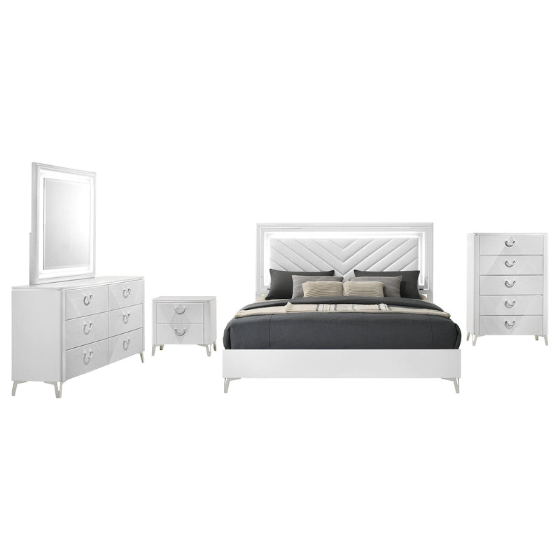 Cassia 5-piece Queen LED Bedroom Set White High Gloss - 215791Q-S5