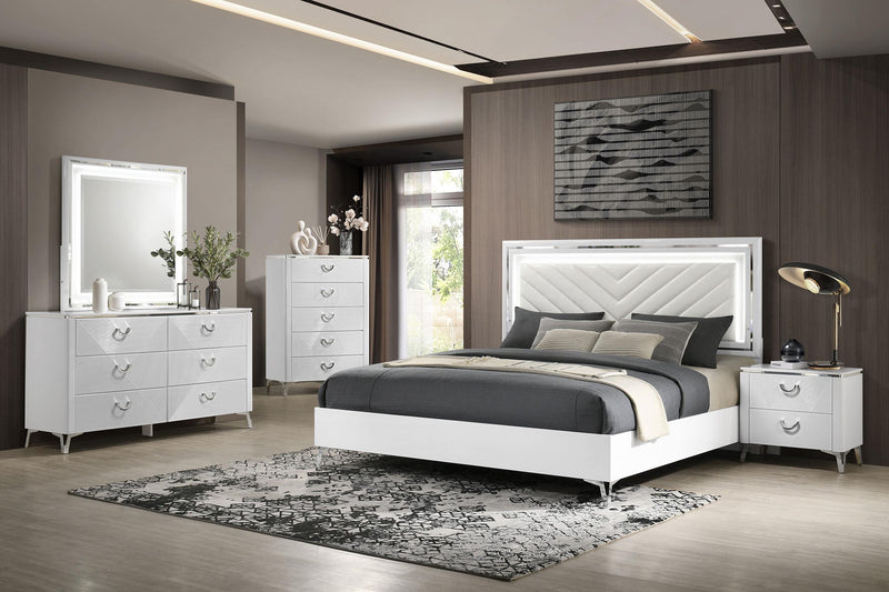 Cassia 6-drawer Dresser Cabinet with Mirror White High Gloss - 215793M