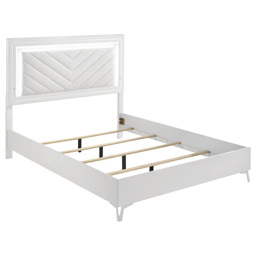Cassia Queen LED Panel Bed White High Gloss - 215791Q
