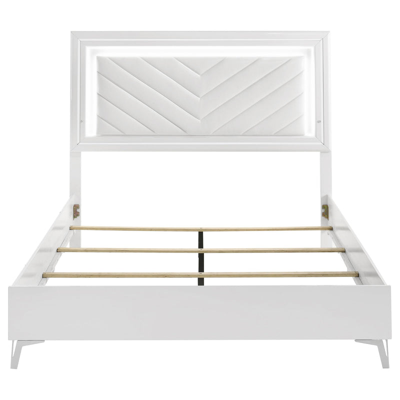 Cassia Queen LED Panel Bed White High Gloss - 215791Q