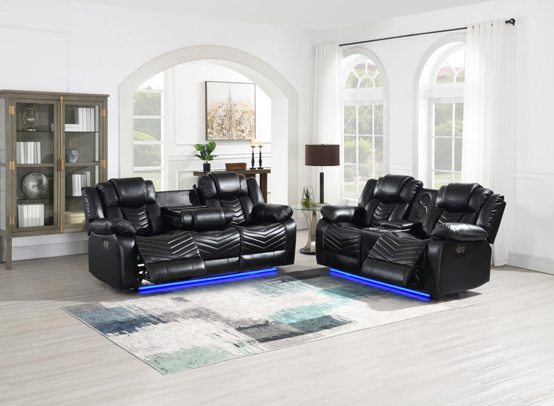 Cassio - Black Color, Power Reclining, Drop-Down Table, Console, Bluetooth Speaker, Cup Holder, Built-in LED Light, USB Charger - L665-SLR
