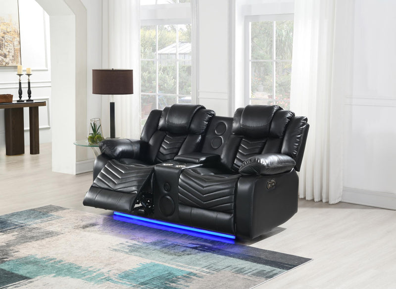 Cassio - Black Power Recliner Loveseat with Console, Bluetooth Speaker, Built-in LED Light, Cup Holder, USB Charger - L665-L