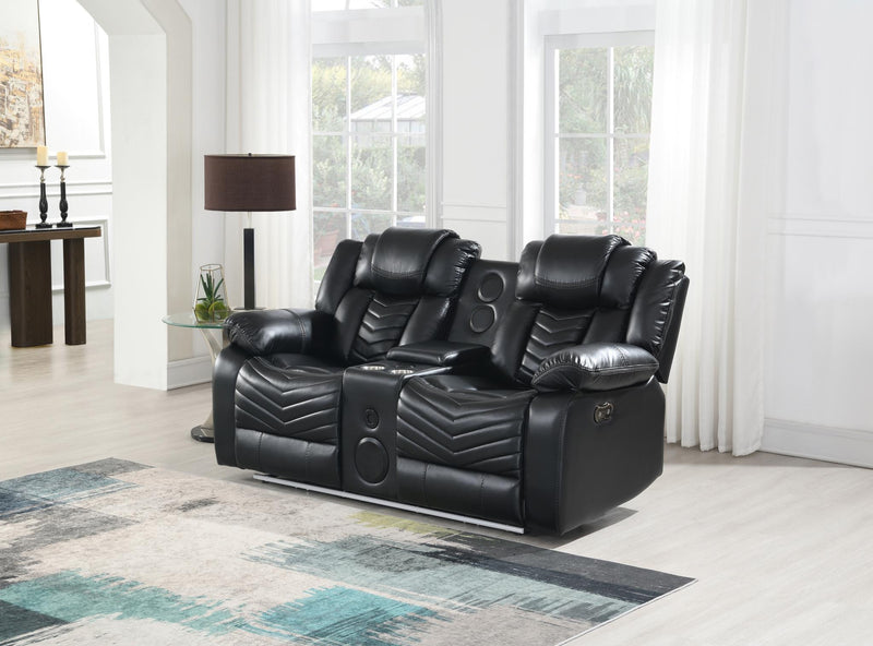 Cassio - Black Power Recliner Loveseat with Console, Bluetooth Speaker, Built-in LED Light, Cup Holder, USB Charger - L665-L