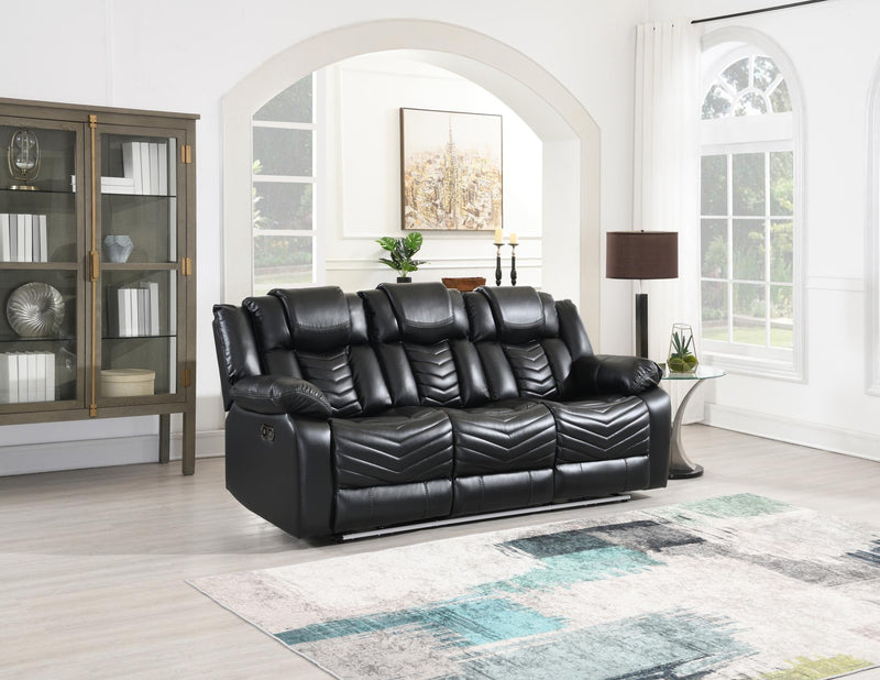 Cassio - Black Power Recliner Sofa with Drop-Down Table, Built-in LED Light, Cup Holder, USB Charger - L665-S