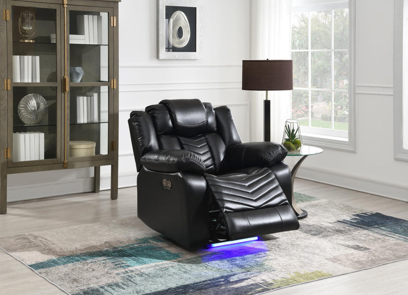Cassio - Black Power Recliner with Built-in LED Light, USB Charger - L665-R